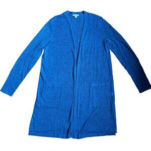 J‎ Jill Sweater Size Small Petite Cardigan Long Open Front Linen Blend Blue